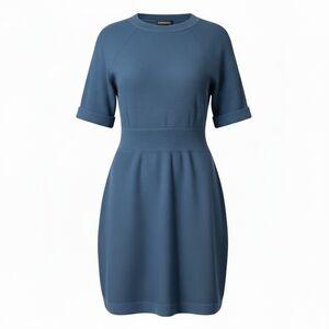 Express Teal Knit Waist-Defined Midi Dress